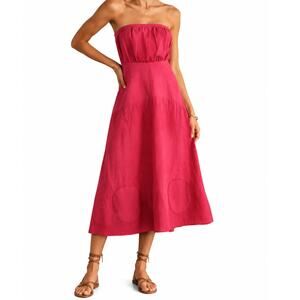 Filly Strapless Linen Blend Midi Dress Raspbery Boho Sundress XS